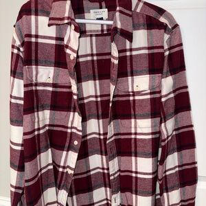 American Eagle Burgundy and White Plaid Shirt